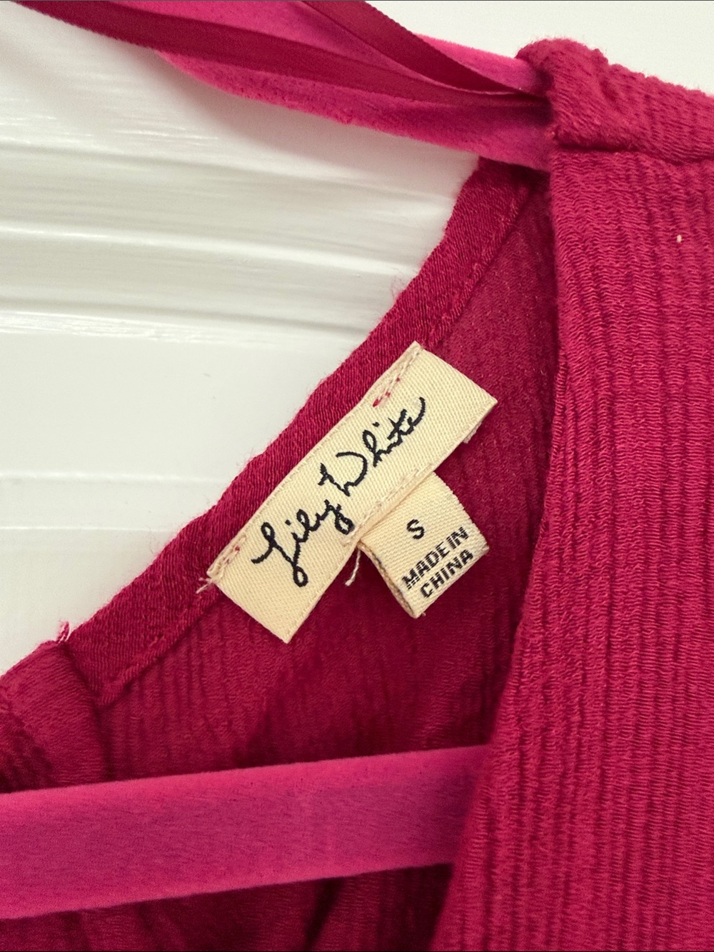 Lily White Raspberry Button-Front Tie-Back V-Neck Top - Picture 2 of 10